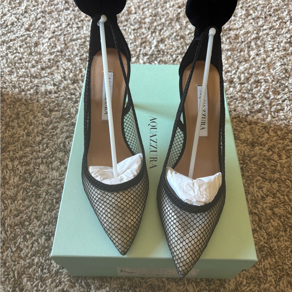 Aquazzura Black Bow Tie Mesh Pump 85